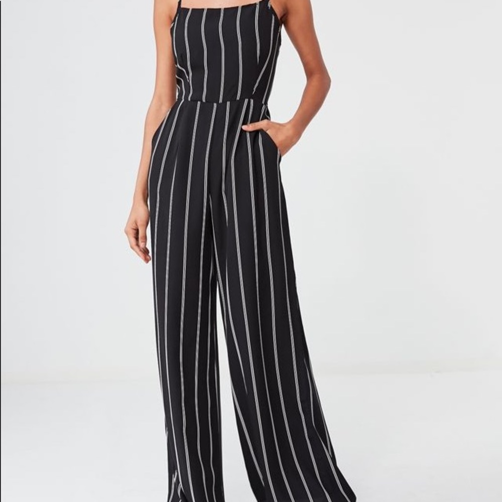 Urban outfitters black and white striped jumpsuit